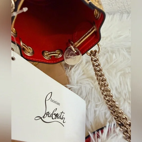 Christian Louboutin Gold Mini Bucket Bag with Chain crossbody - Picture 11 of 12